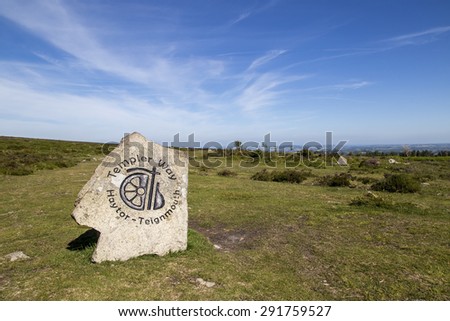 Haytor, Devon, UK JUNE 22 2015 - Showing templer way logo on a rock and the Haytor granite railway which runs from Haytor to Teignmouth Devon
