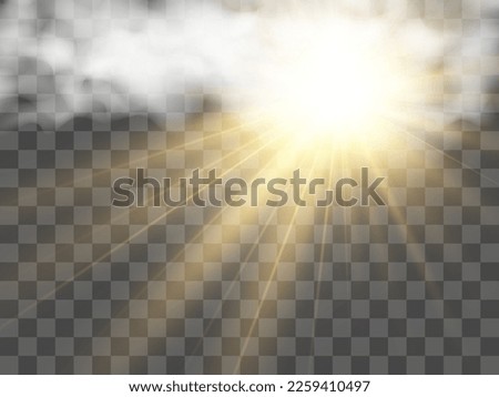 	
Vector illustration of the sun shining through the clouds. Sunlight. Cloudy vector.