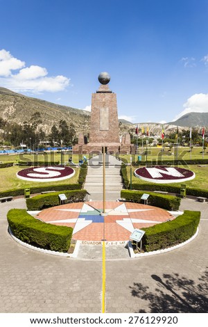Middle of the World Monument, one of the most visited by tourists from worldwide locations, Quito, Ecuador.