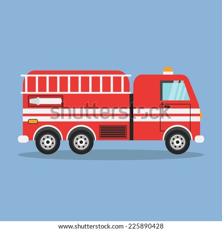 red fire truck with white stripes vector illustration