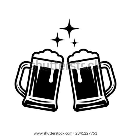 Two beer mugs, cheers vector icon isolated on white background