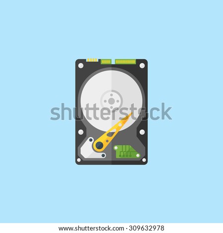 Hdd disk flat design style vector illustration on blue background