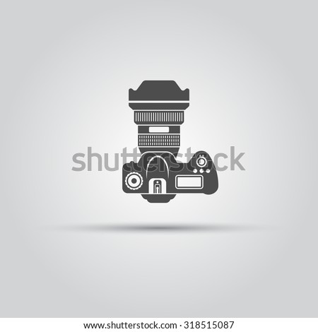 Photo camera top view isolated vector black icon, dslr camera silhouette icon