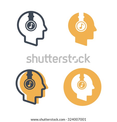 Human head with headphones set of four styles vector musical icons isolated on white background