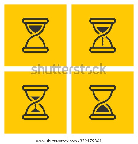 Hourglass set of four vector outline black icons on yellow background