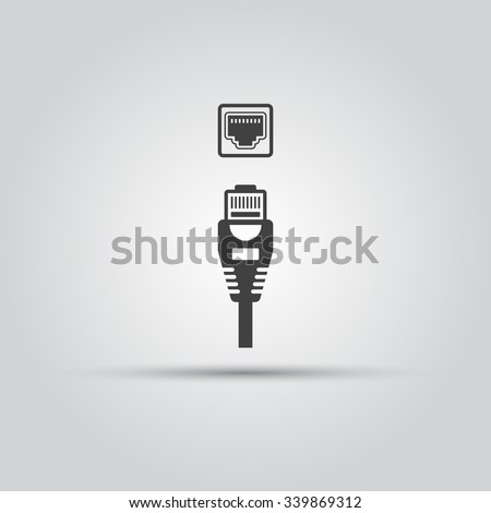 Ethernet cable and port isolated vector black icon, network socket icon, ethernet connector icon