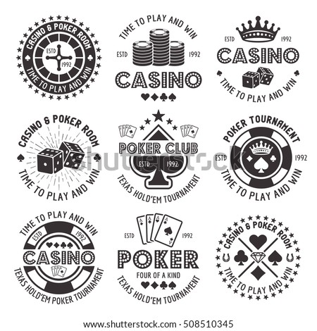 Poker and casino set of vector black gambling emblems, labels, badges or logos in vintage style isolated on white background