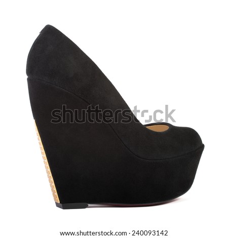 Black suede women\'s platform shoes isolated on white background