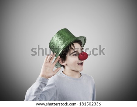 boy with hat and clown nose with expressions