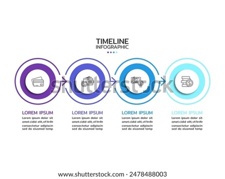 Infographic 4 Step timeline journey, Arrow flat simple infographics template for business, education, web design, banners, brochures, flyers. Vector illustration.