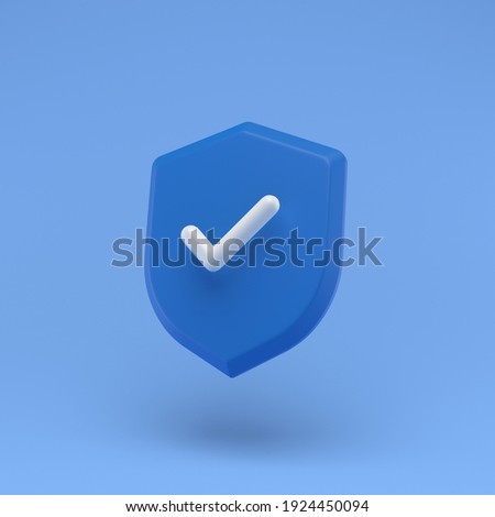 Shield protected icon with check simple 3d illustration on pastel abstract background. minimal concept. 3d rendering