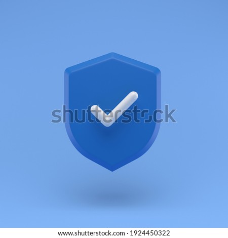 Shield protected icon with check simple 3d illustration on pastel abstract background. minimal concept. 3d rendering