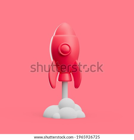 3d simple flying rocket icon on white background with clear shadow. Isolated catroon space shuttle illustration.