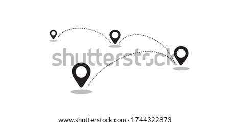 Navigation vector illustration, simple black and white location icons for delivery service. Fast shipping products. Minimal monochrome graphic isolated on white. Domestic and International business.