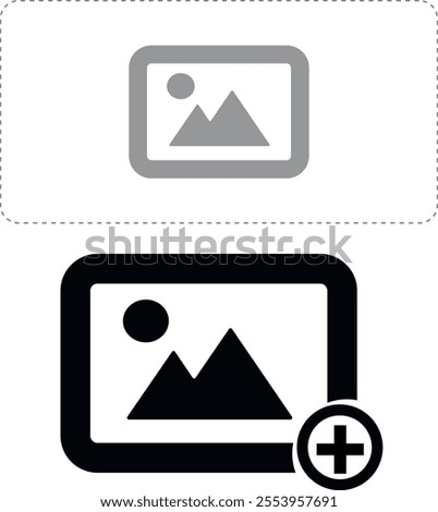 Attach picture icon or logo in line style. High quality sign and symbol on a white background. Vector outline pictogram for infographic, web design and app development.