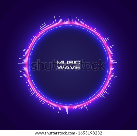 Abstract circle futuristic purple neon glowing equalizer sound wave. Vector template for electronic music poster or flyer or album cover. Vector illustration.