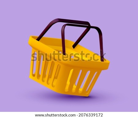 Shopping or buying concept with empty yellow shopping cart on purple background. Vector illustration