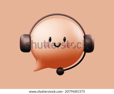Online support or chatbot concept illustration with cartoon 3d message bubble character with headphones. Vector illustration 商業照片 © 