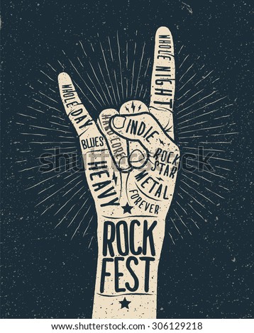 Rock festival poster, flyer. Vector hand draw styled illustration.