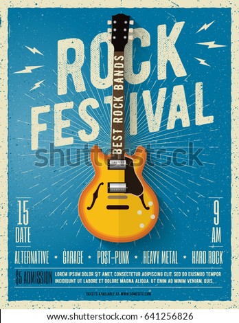 Rock music festival flyer. Vector illustration.