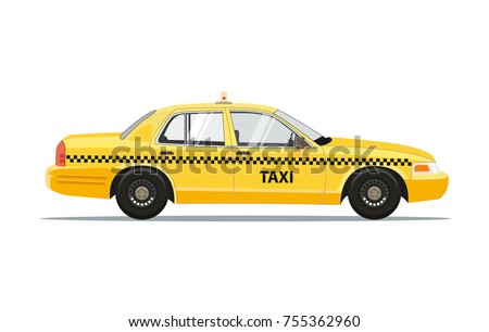 Taxi Yellow Car Cab Isolated on white background. Vector Illustration.