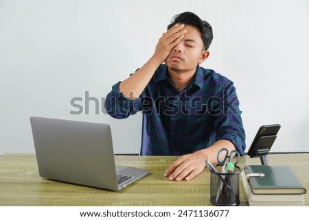 Similar – Image, Stock Photo Worker putting white face mask