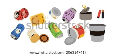 Metal waste is a type of solid waste that cannot be decomposed naturally.

Examples are cans of soda, sardines, corned beef, and batteries. Stockfoto © 