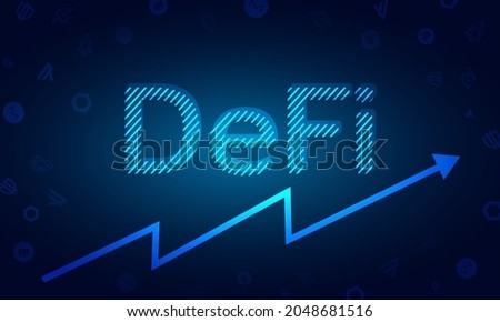 DeFi Decentralized Finance for exchange cryptocurrency.DeFi text logo design.Finance system,block chain and walllet.Blue dark technology system with alt coin vector icon.