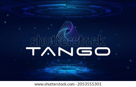 Tango chain logo symbol.NFT game platform.Hologram background.World cryptocurrency.