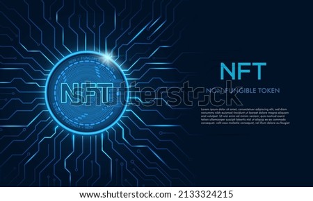 Non-fungible token (NFT) coin.Bluie abstract technology background.