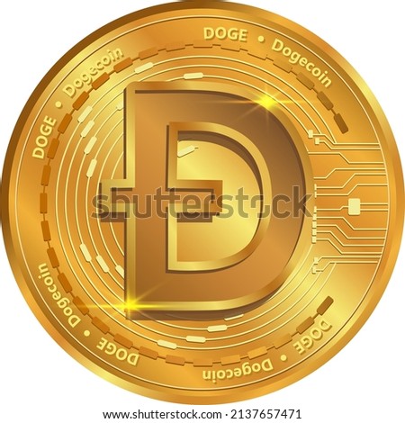 DOGE coin cryptocurrency.doge logo gold coin.Decentralized digital money concept.