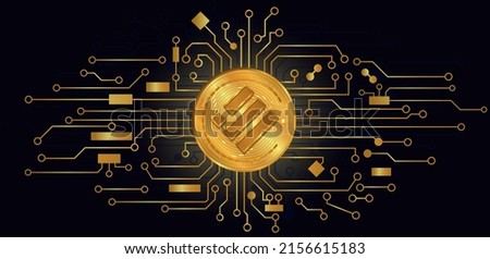 Binance usd BUSD.Technology background with circuit.BUSD logo black with gold circuit board.Crypto currency concept.
