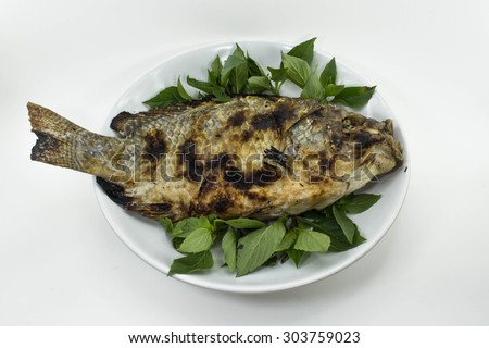 grilled  fish white background