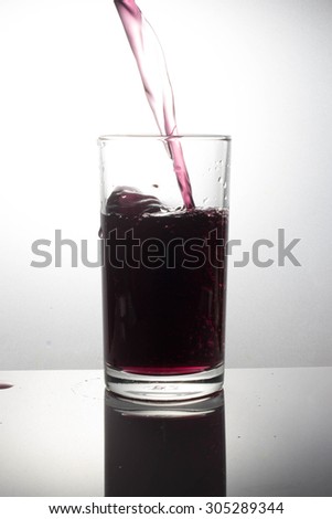 pouring black drink splash into glass on white background