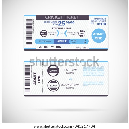 cricket ticket card modern design template. Vector illustration