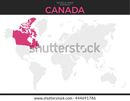 Canada location modern detailed vector map. All world countries without names. Vector template of beautiful flat grayscale map design with selected country and border location