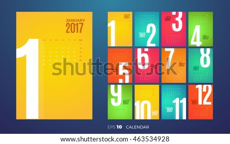 Wall Monthly Calendar for the year 2017. Vector eps10 template