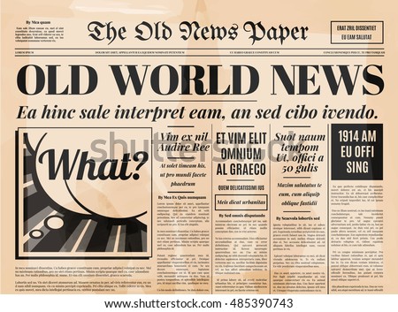 Old newspaper vintage design. Retro background vector template with text and images.