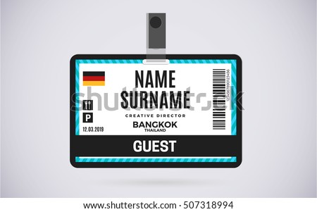 Event Guest id card plastic badge. vector design and text template illustration