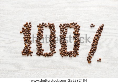 objectives set out coffee beans on a white table labeled 100%