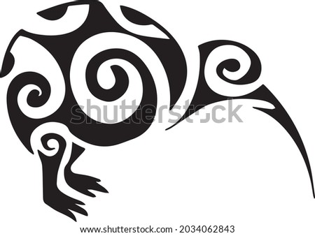 Sketch tribal kiwi tattoo or logo. Simple vector drawing bird.