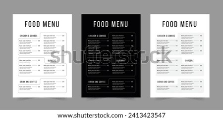 Food Menu Layout in Three Colors Food Restaurant Menu Template.