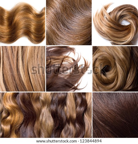 Collage from photos of natural human hair