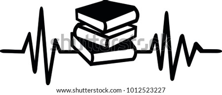 Heartbeat pulse line with pile of books