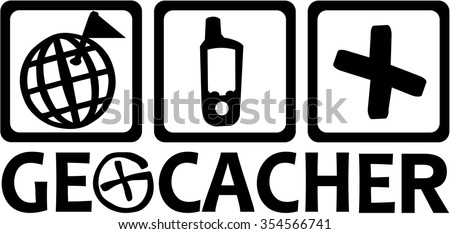 Geocacher with geocaching icons