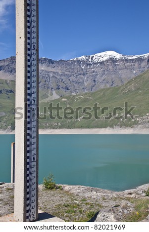 Dam water level measurement. Moncenisio dam, Italy/France border. Meter used to measure the level of water.