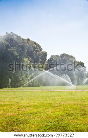 Reggia di Caserta (Caserta Royal Palace), Italy. Luxury royal garden: irrigation operations