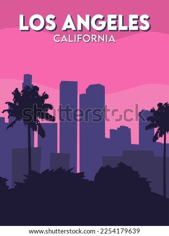 los angeles cityscape background with palm trees silhouette