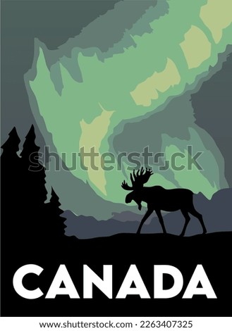 Canada with beautiful view and moose silhouette