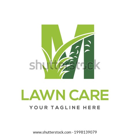 Modern Simple Initial M Letter Lawn Care Logo Concept. Landscaping Garden Environment Service Company Stok fotoğraf © 